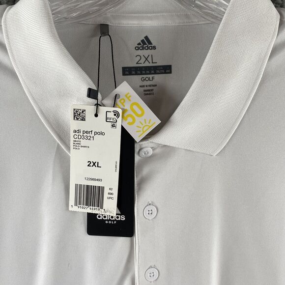 NWT Mens Adidas adi perf polo White 2XL Type Golf Shirt 50spf - Picture 3 of 6